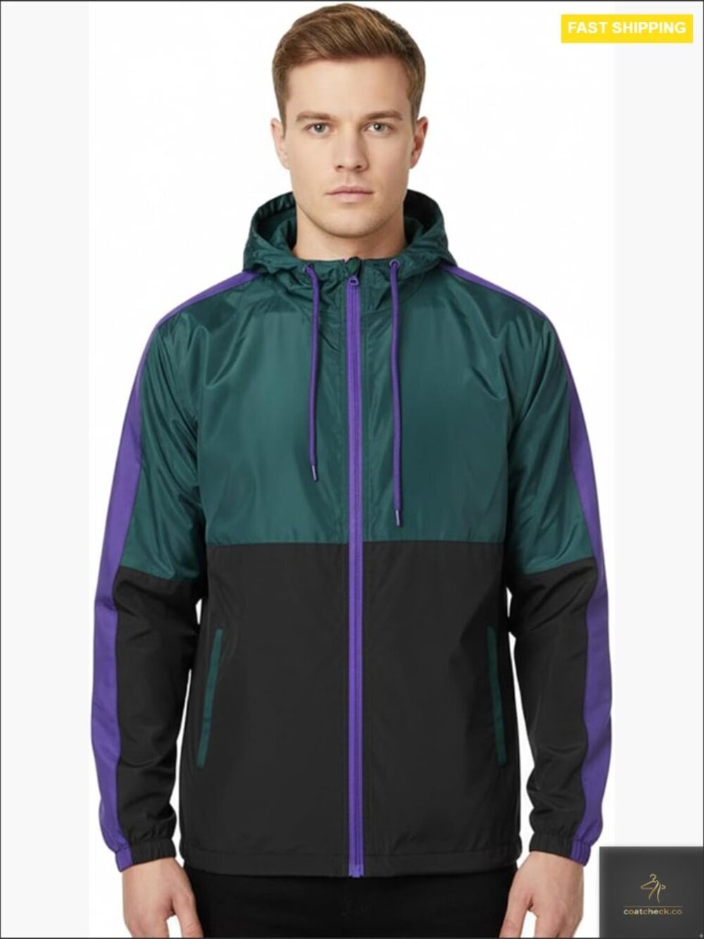 Lightweight Windbreaker Jacket Water Resistant Hooded Retro 90s Style Men Rain